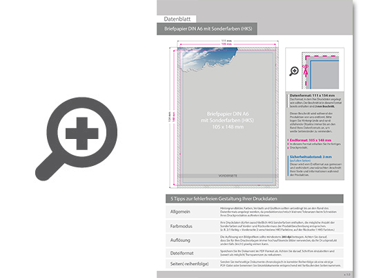 Product Bild briefpapier_din_a6__3_0_farbig_(vorderseite__3_sonderfarben_hks___r__ckseite__unbedruckt)